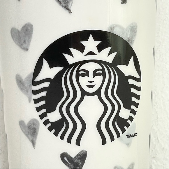 STARBUCKS Vintage 2014 Black Hearts White Ceramic Tumbler Gold Rim Collectible - Picture 8 of 8